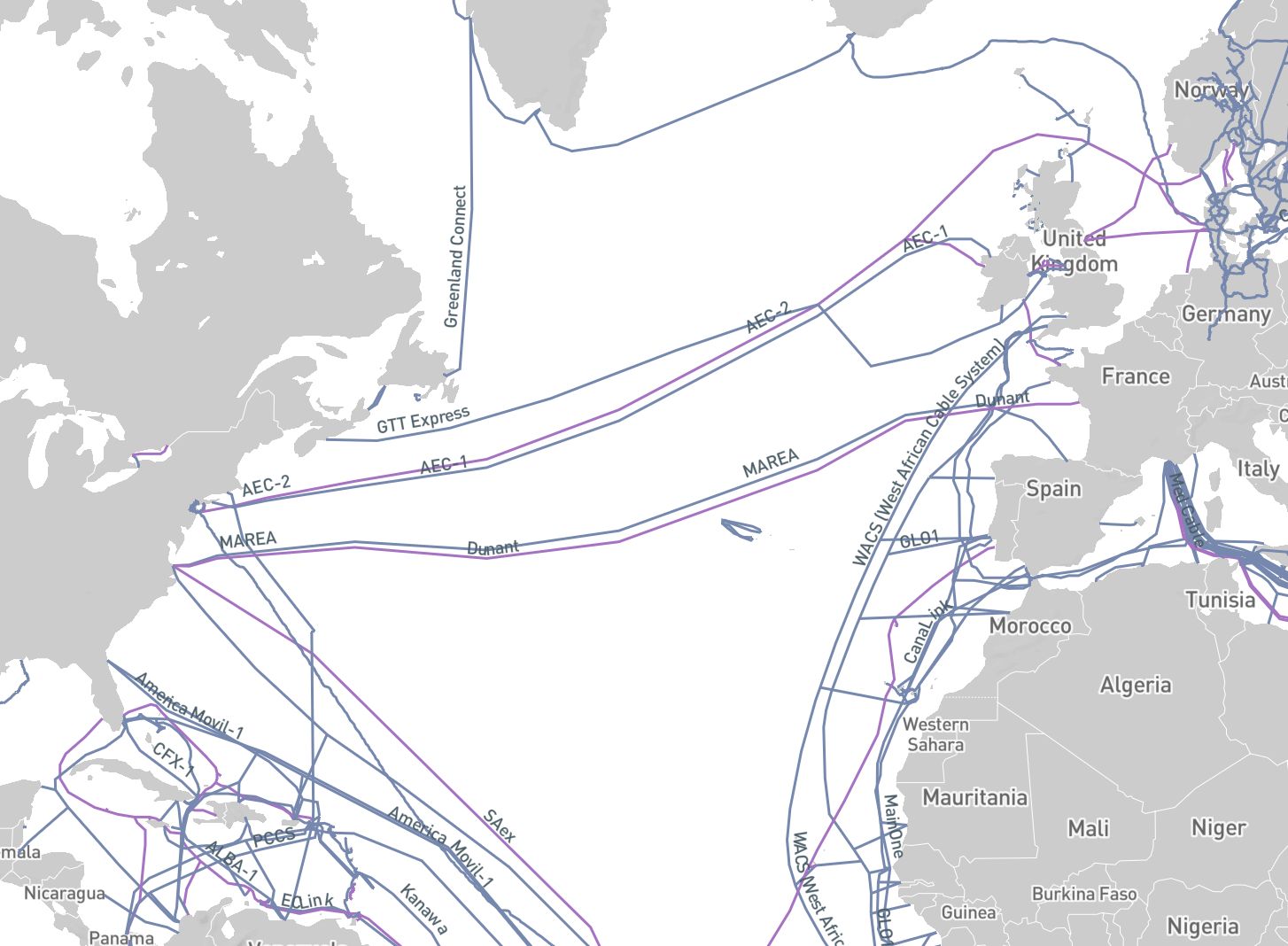 Atlantic Ocean Internet Cable Infrastructure
